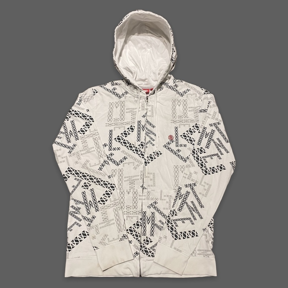 Y2K Element Skateboards All Over Print Zip Up Skate Hoodie in White & Grey